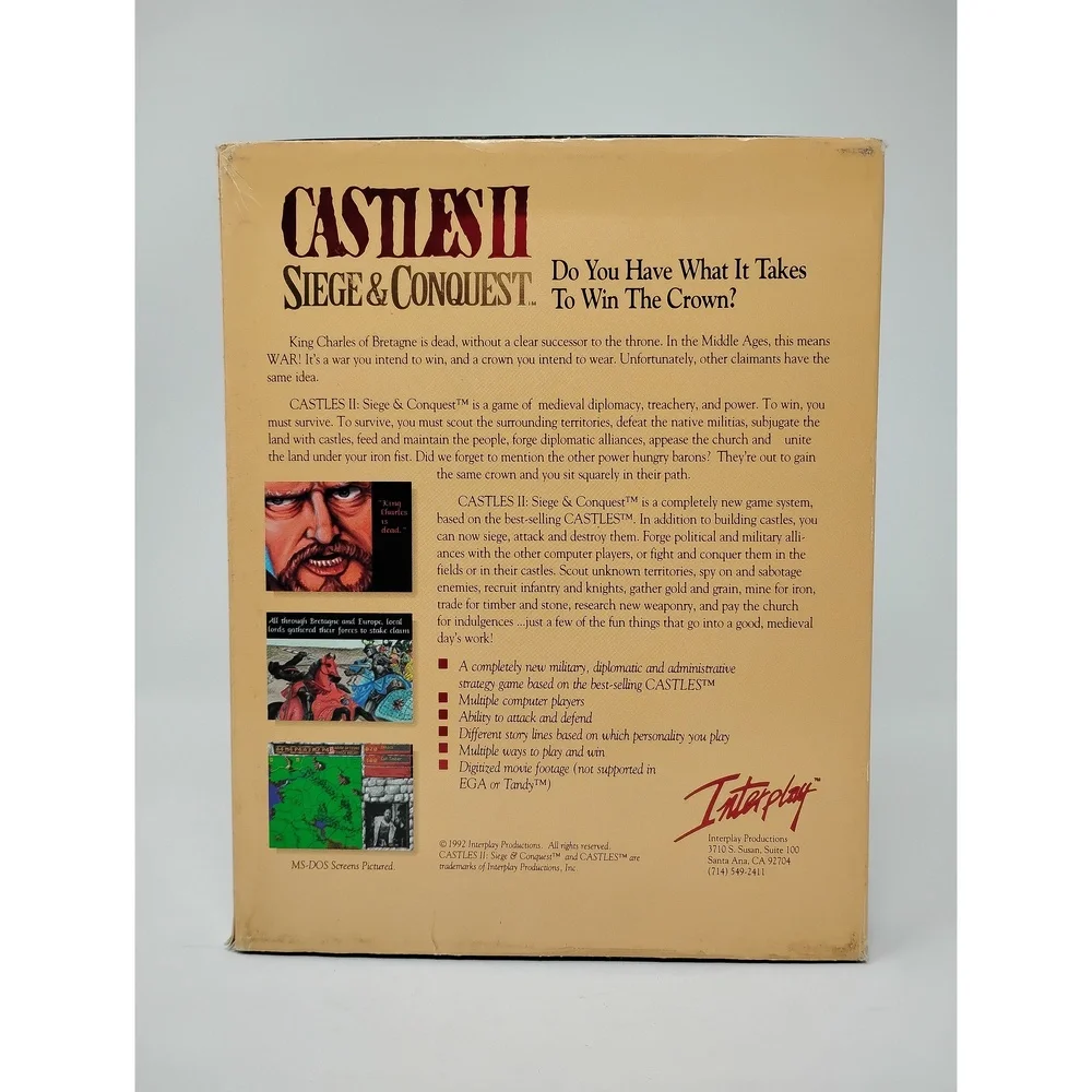 Interplay Castles II Siege & Conquest Big Box PC Game 1992 MS-DOS Strategy Sim